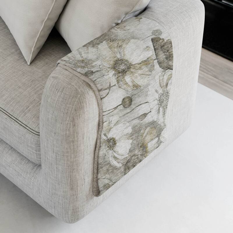 Premium Machine Washable Modern Floral Sherpa Throw Blanket - Taupe - 4'2" x 5'10"