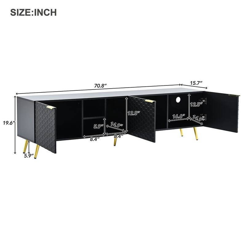 Modern TV Stands with Gold Accents, Fits TVs Up to 80'', White/Black