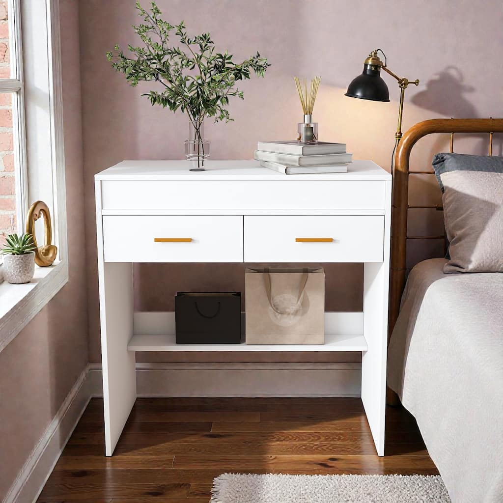 Flip Top Vanity Desk with LED Lighted Mirror and Power Outlet, Makeup Vanity Table with Drawers and Storage