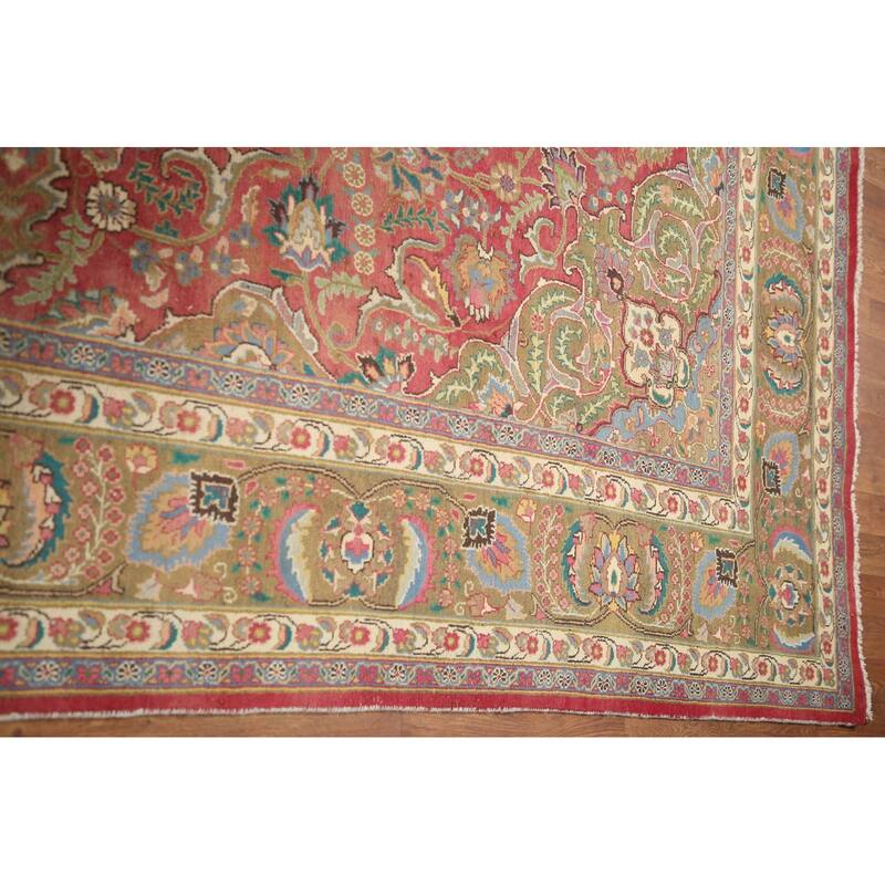 Hand Knotted Oriental 100% Wool Carpet Traditional Floral Pink Mashad Area Rug - 11' 4'' X 7' 9''