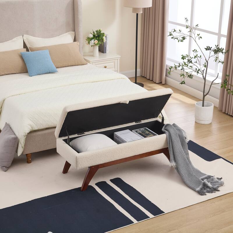 Upholstered storage Bench - Beige