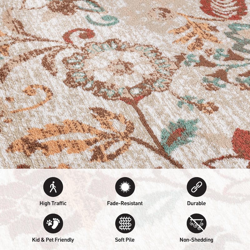 Beige Multi Vine Floral Stylish and Durable Area Rug