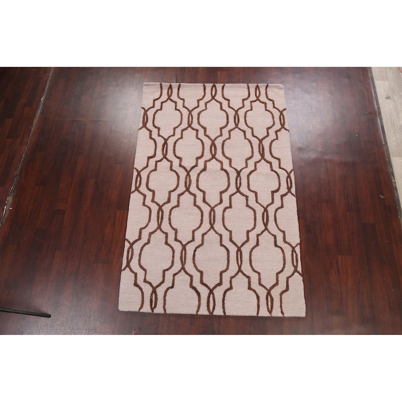 Trellis Geometric Contemporary Oriental Wool Area Rug Hand-tufted - 5'0" x 8'0"