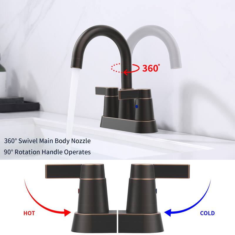 Modern 2 Handle 360 Degree Swivel Bathroom Sink Faucet with Aerator and Anti Drip Valve Core, Anti Fingerprint, Water Saving