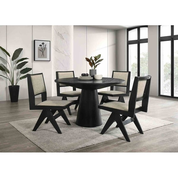 Round Modern Black Finish 5pc Dining Set Table and Chairs - Bed Bath ...