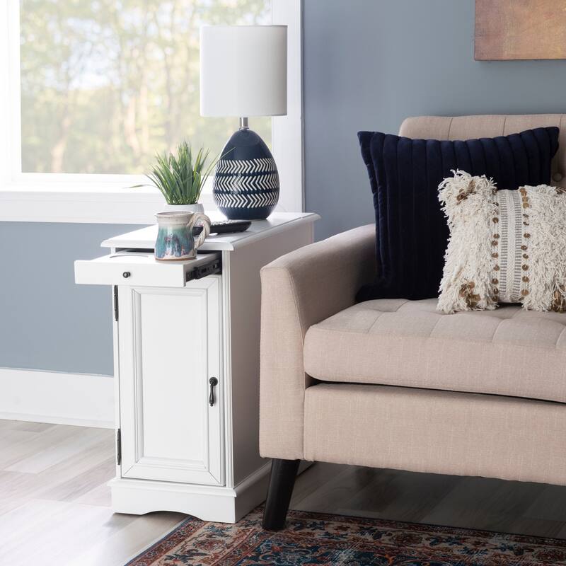 Linon Pickford Hazelnut Accent Charging Table - White