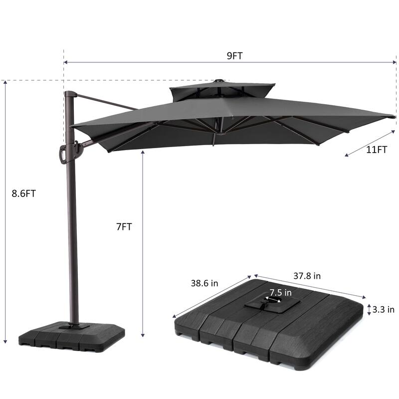 VredHom 360 Degree Rotation Patio Cantilever Umbrella with Base