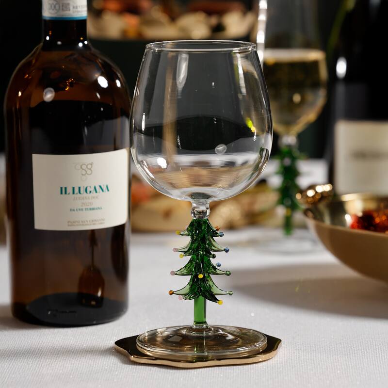 Treetop Cheers Wine Glasses - Holiday Stemware, Set of 4
