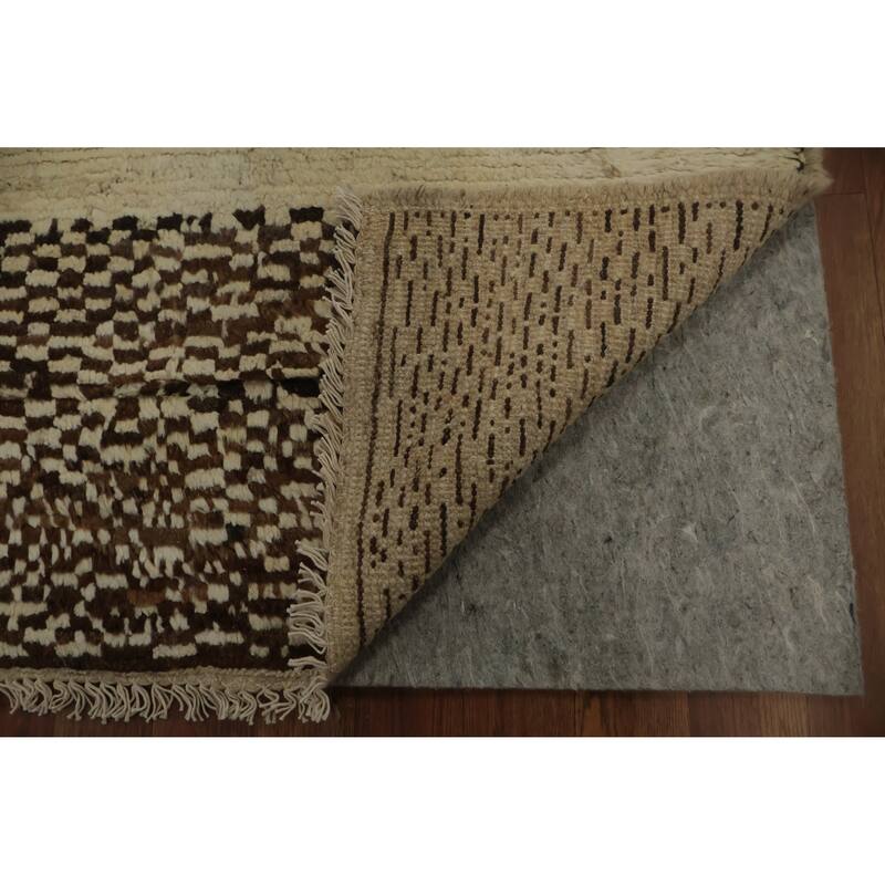 Hand Knotted Oriental 100% Wool Carpet Modern Tribal Beige & Ivories Moroccan Area Rug - 9' 7'' X 6' 8''