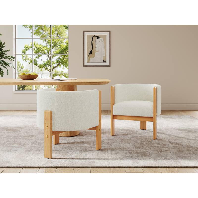 Boucle Upholstered Dining Chairs Set of 2, Kitchen Chairs with Armrests & Backrest, Accent Chairs with Rubber Wood Frame