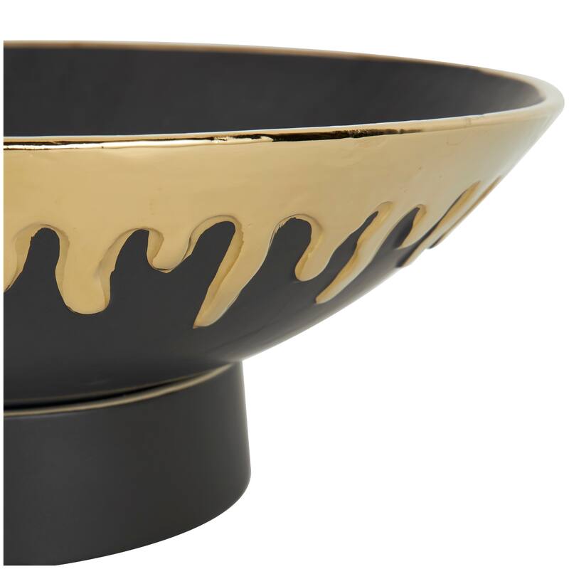 CosmoLiving by Cosmopolitan Black or White Ceramic Decorative Bowl with Abstract Gold Melting Drips
