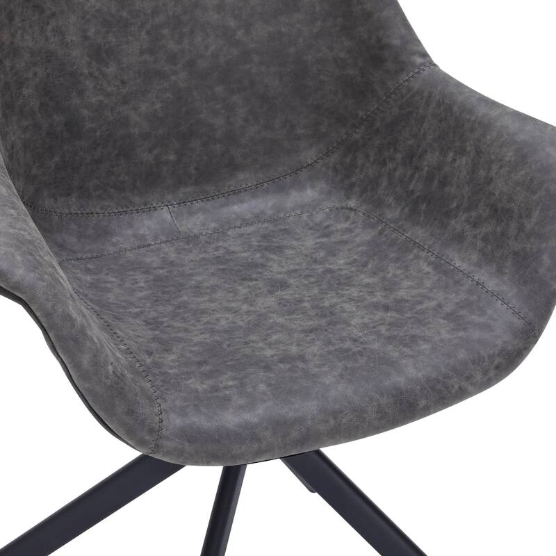 Markley Leather Swivel Dining Armchair with Black Iron Base - Accent Dining Chair for Kitchen and Dining Room Set of 4