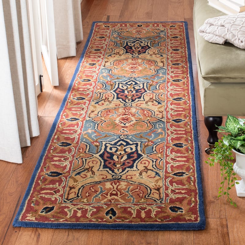 SAFAVIEH Handmade Heritage Sabien Traditional Wool Rug - 2'3" x 8' Runner - Blue/Red