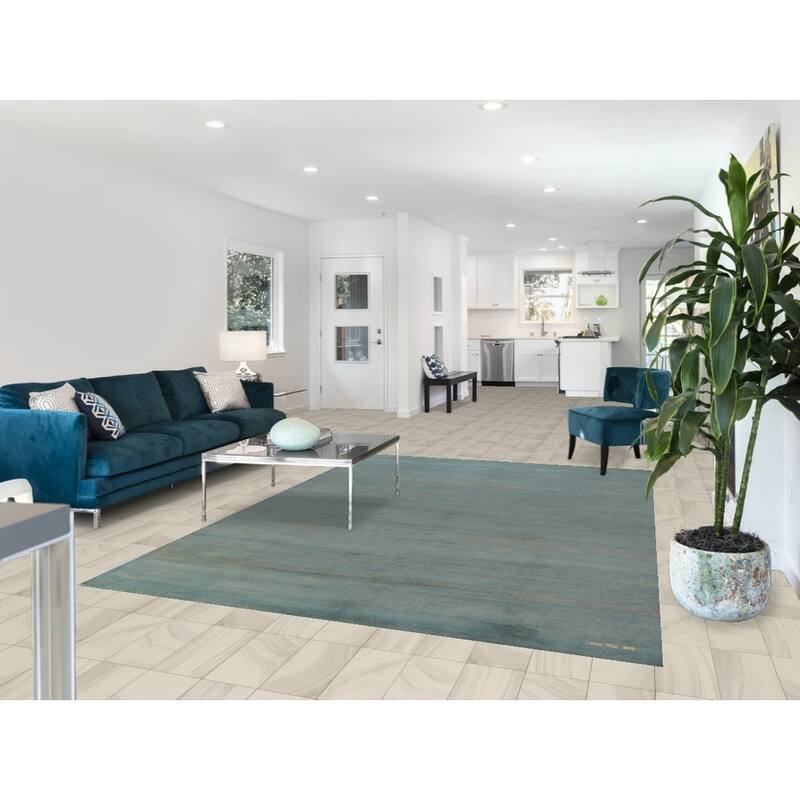 Aqua Blue Modern Gabbeh Oriental Area Rug Handmade Wool Carpet - 6'7" x 9'6"