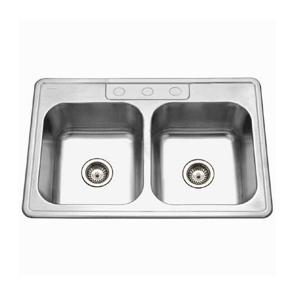 Houzer 3322-9BS Glowtone 33" Double Basin Drop In 18-Gauge Stainless Steel Kitchen Sink with 50/50 Split and Sound Dampening