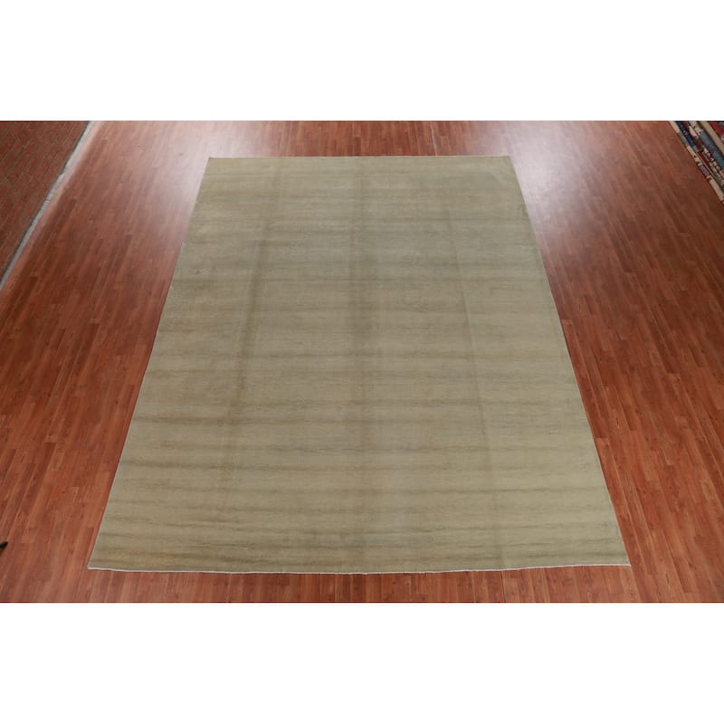 Hand Knotted Oriental 100% Wool Carpet Modern Solid Green Gabbeh Area Rug - 12' 11'' X 9' 10''