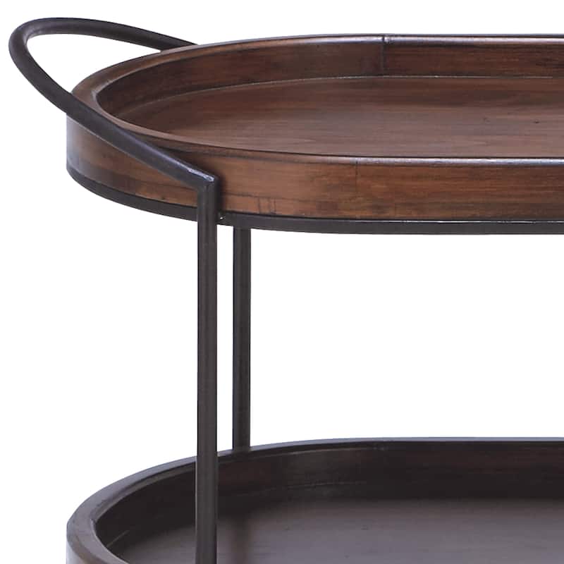 Wood Rolling Oval 3 Shelf Bar Cart with Black Metal Frame - Brown - Roche River Decor - 16"W x 25"L x 30"H