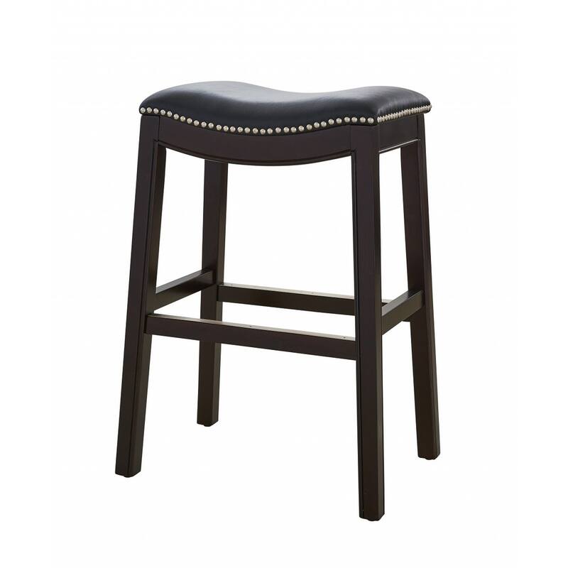 HomeRoots 26" Black and Espresso Solid Wood Backless Counter Height Bar Chair