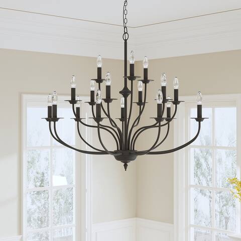 Maxax 18 - Light Candle Style Traditional Chandelier with Wrought Iron Accents