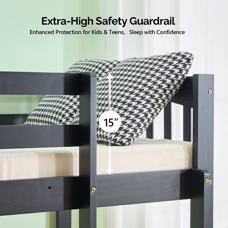 Solid Wood Bunk Bed Twin Over Twin with 2 Storage Drawers/RGB LED/Charging Station,Convertible Bunk Bed Frame