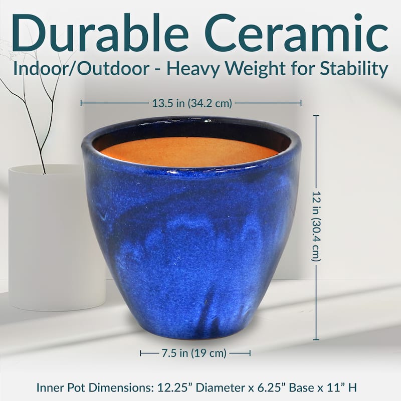 Sunnydaze Resort Glazed Ceramic Planter 13-Inch