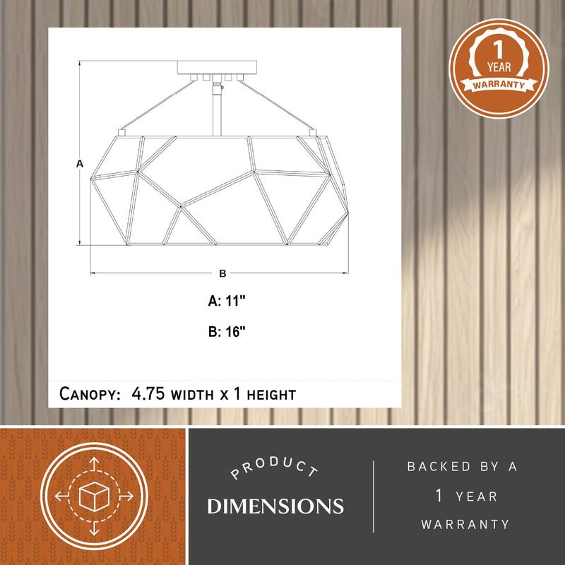 Euclid 16-in W Gold Aged Brass Contemporary Geometric Semi Flush Mount Ceiling Light Fixture - 16-in W x 11-in H x 16-in D