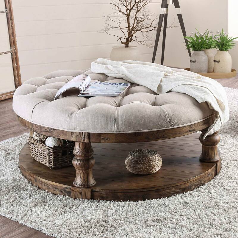 Wooden Round Coffee Table With Open Shelf - 48 Inches