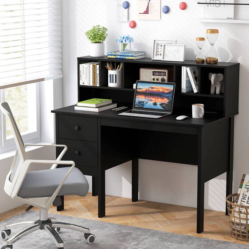 Costway 48" Computer Desk with Power Outlets Type-C 5-Cubby Hutch & 2