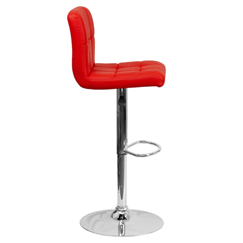Contemporary Quilted Vinyl Adjustable Height Barstool with Chrome Base