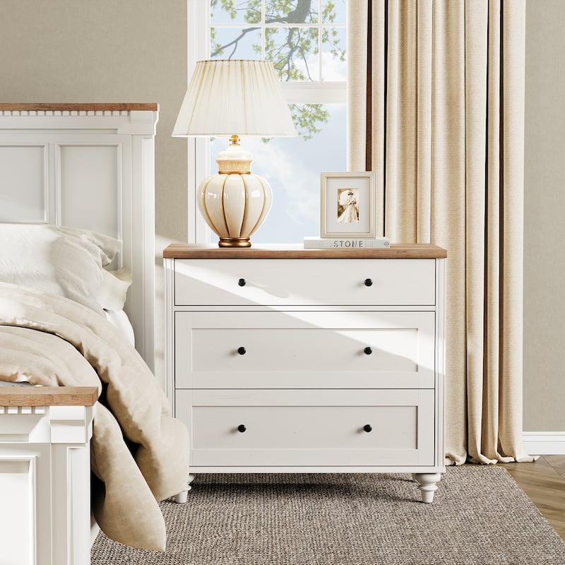 Nightstand Bedside Table, Wood Side Table with 3 Drawer