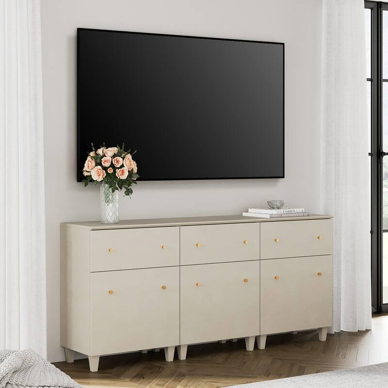 WAMPAT Modern TV Cabinet Stand with Drawers and Door