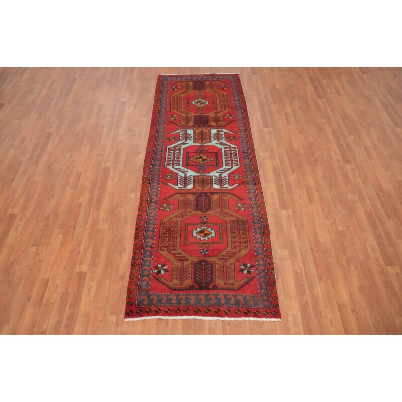 Hand Knotted Oriental 100% Wool Carpet Traditional Tribal Red Ardebil Runner Rug - 9' 3'' X 3' 4''