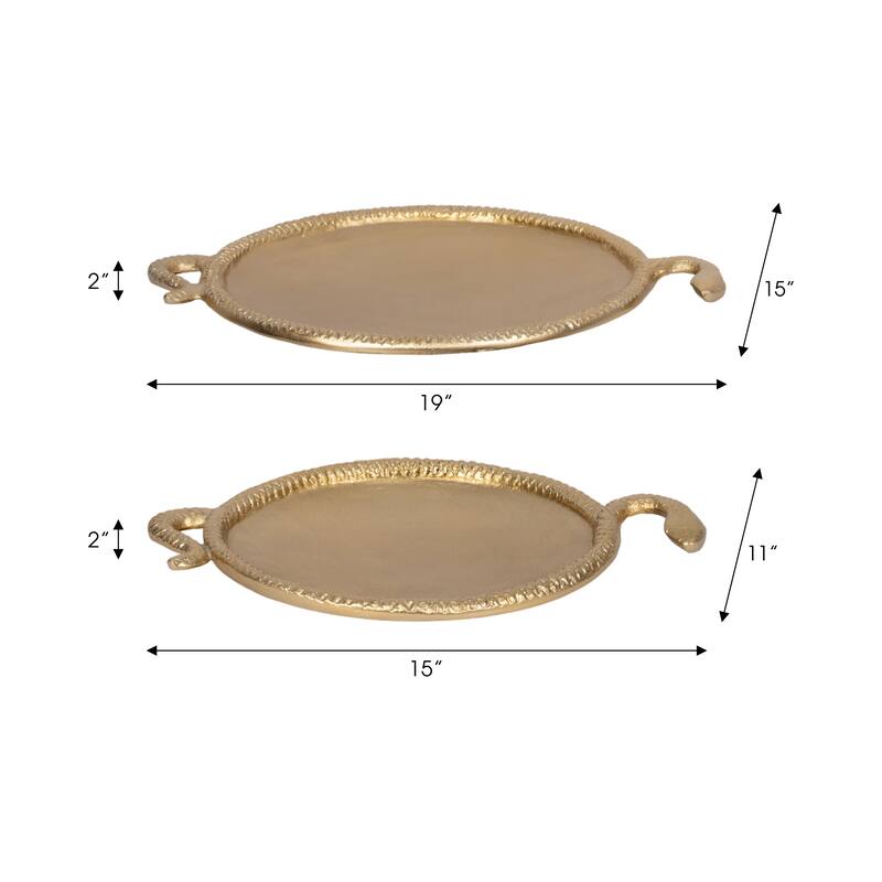 Metal Faux Snake Border Round Trays Set of 2 - Gold, 15" - 19.0"