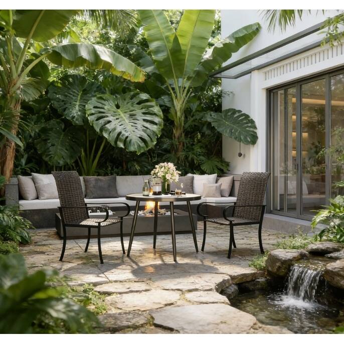 GDFStudio Amaris PE Rattan Outdoor Chair with High Back and Armrests Set of 2