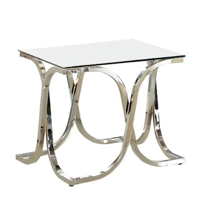 24 in. Silver and Clear Square Glass End Table, Sturdy Build End Side Table for Living Rooms