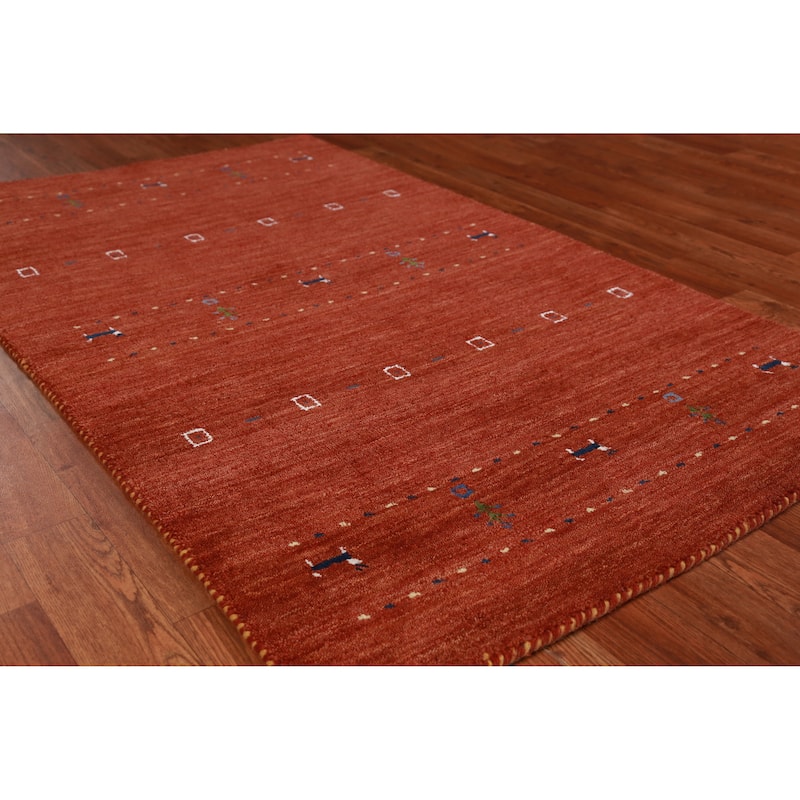 Orange Gabbeh Indian Foyer Rug Hand-Knotted Tribal Wool Carpet - 3'0" x 4'11" - 3'0" x 4'11" - Orange