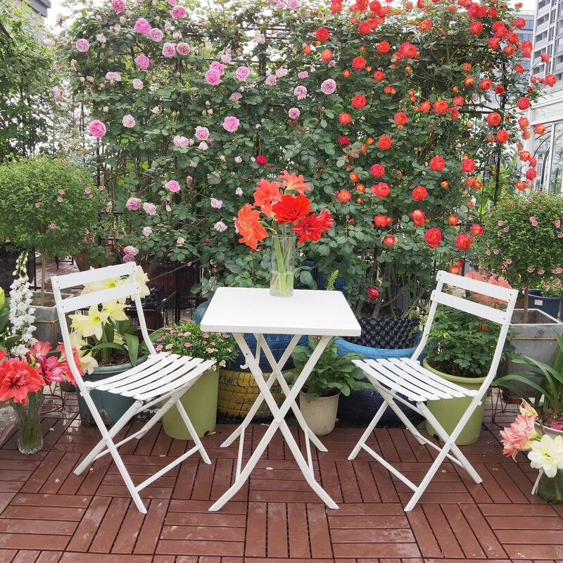 3 Piece Patio Bistro Set All Weather Metal Furniture Set with 2 Folding Chairs and Folding Square Table