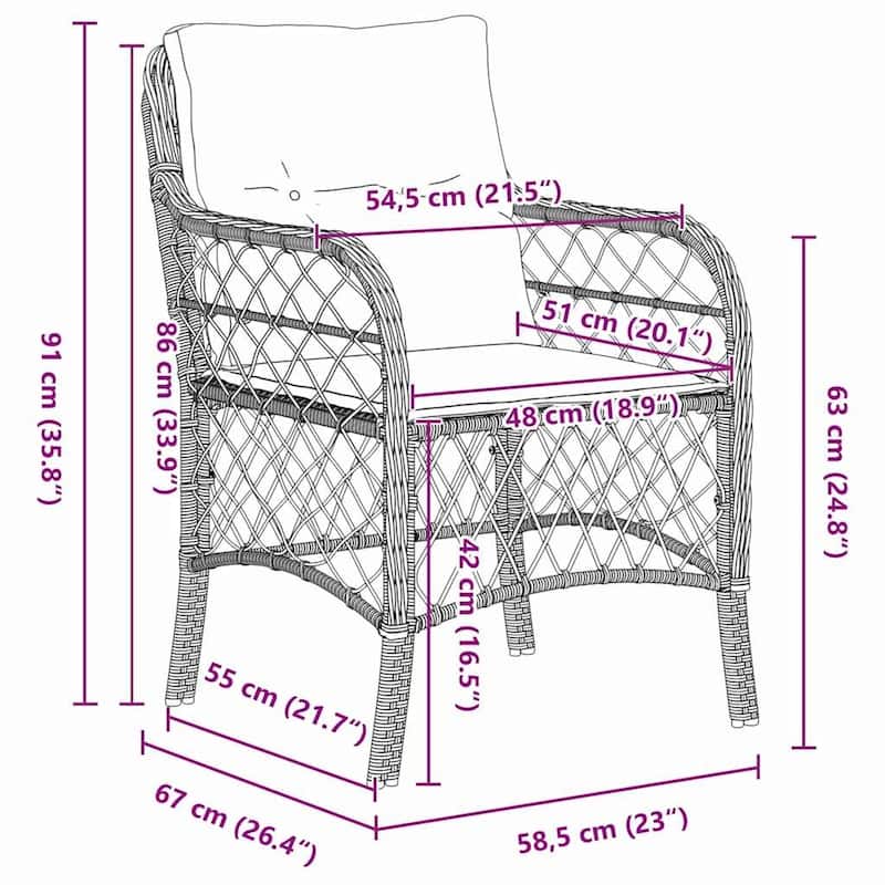 vidaXL Garden Dining Set with Cushion Poly Rattan