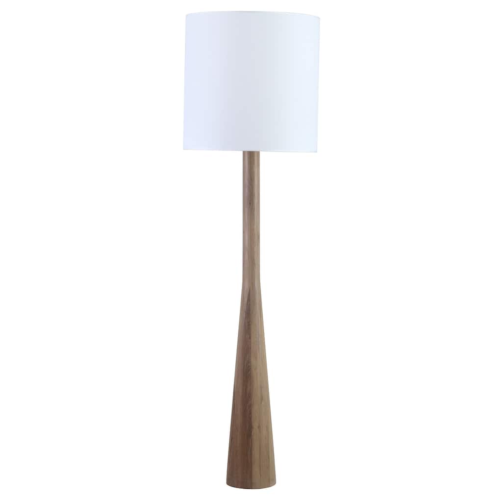 Dalin 70" Tall Modern Oak Carved Floor Lamp with White Drum Shade - Brown