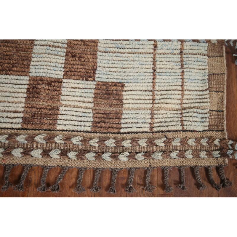 Checkered Moroccan Modern Area Rug Hand-Knotted Wool Carpet - 7'0"x 10'8"