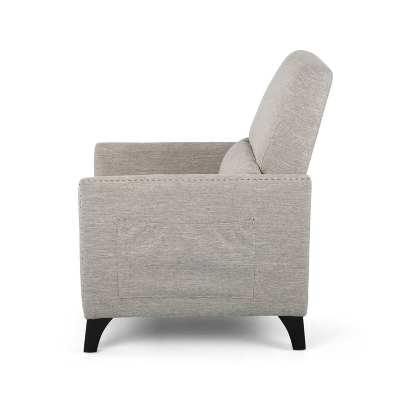 Light Grey Modern Fabric Push-Back Recliner with Footrest, Nailhead Accents, Birch Wood Legs