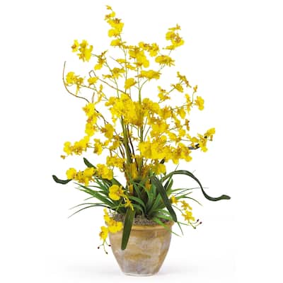 Silk Orchid Arrangement with Ceramic Pot - 26" Tall Faux Flowers for Home Decor - 26