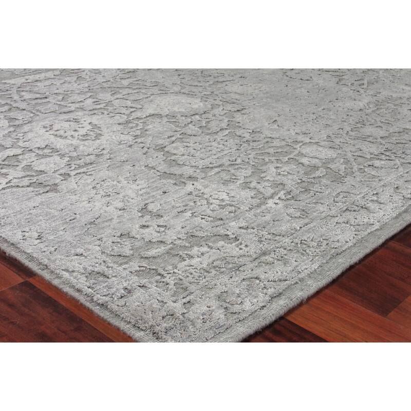 EXQUISITE RUGS Meena Hand-knotted Wool/Silk Silver/Grey Area Rug.