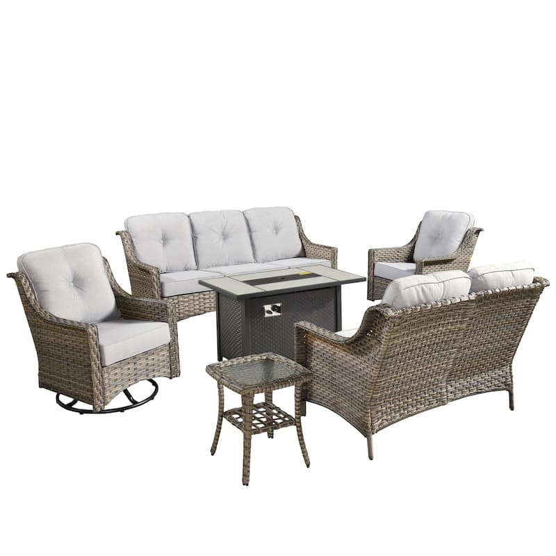 XIZZI Outdoor Wicker Patio Furniture Conversation Set with Fire Table