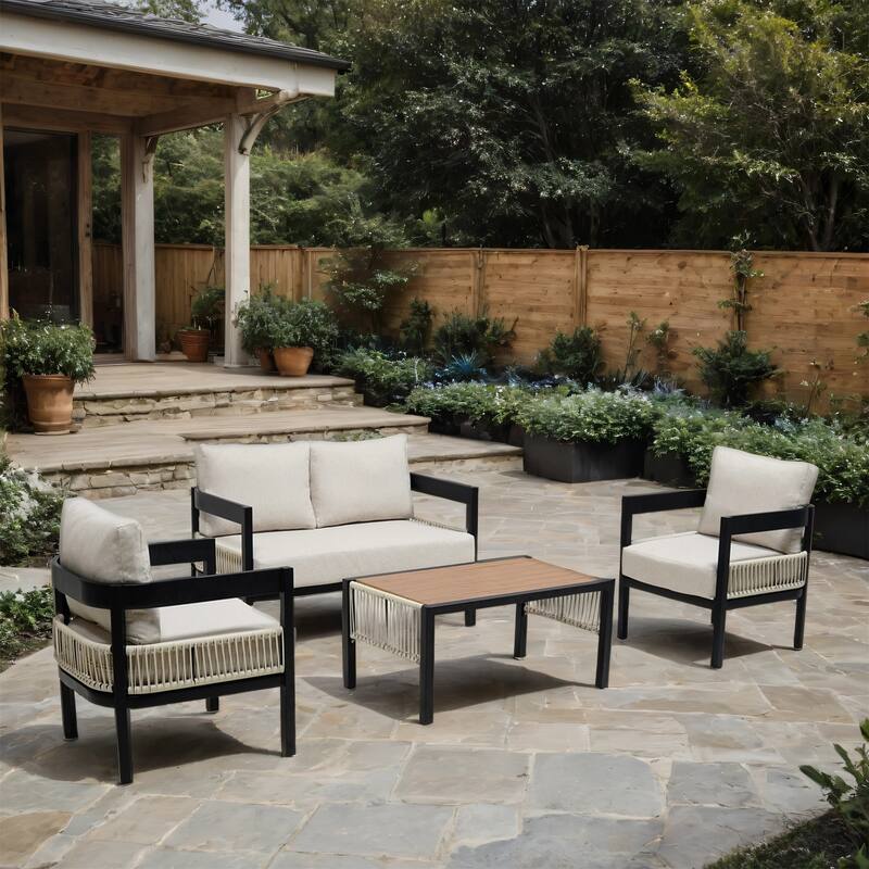 Outdoor Rattan Iron Sofa Set w/ Table,Waterproof,Rust-proof (Set of 4)