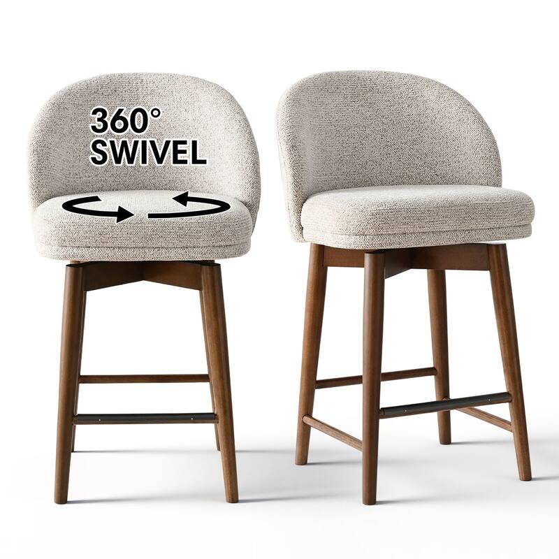 25.5" Swivel Solid Wood Leg Upholstered Counter Stool(Set of 4)