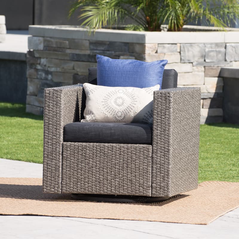 Puerta Outdoor Wicker Swivel Club Chair by Christopher Knight Home - Mix Black + Dark Grey