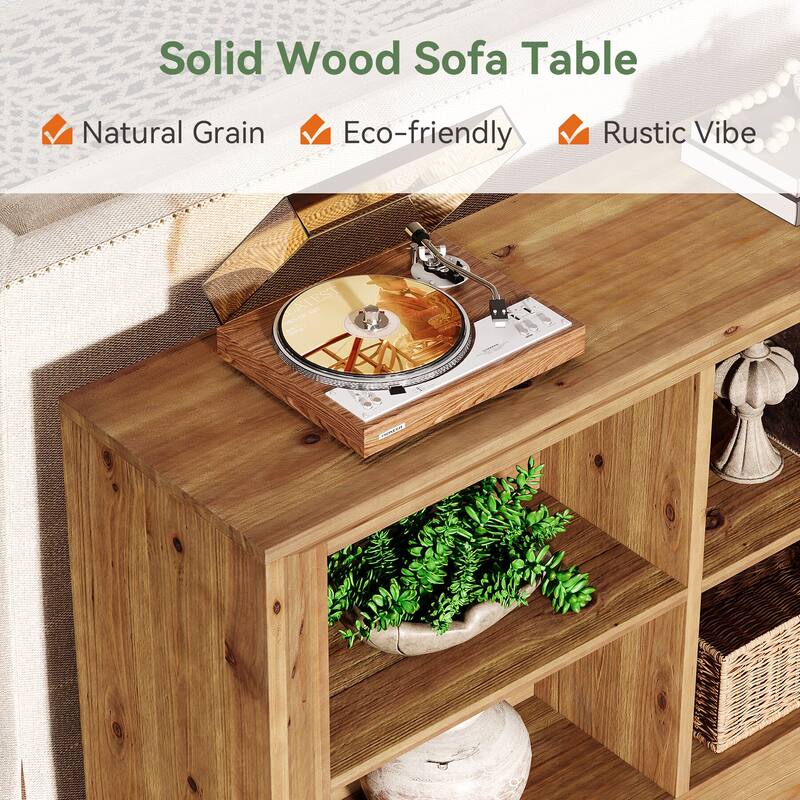 63-Inch Solid Wood Console Table, Farmhouse Entryway Table