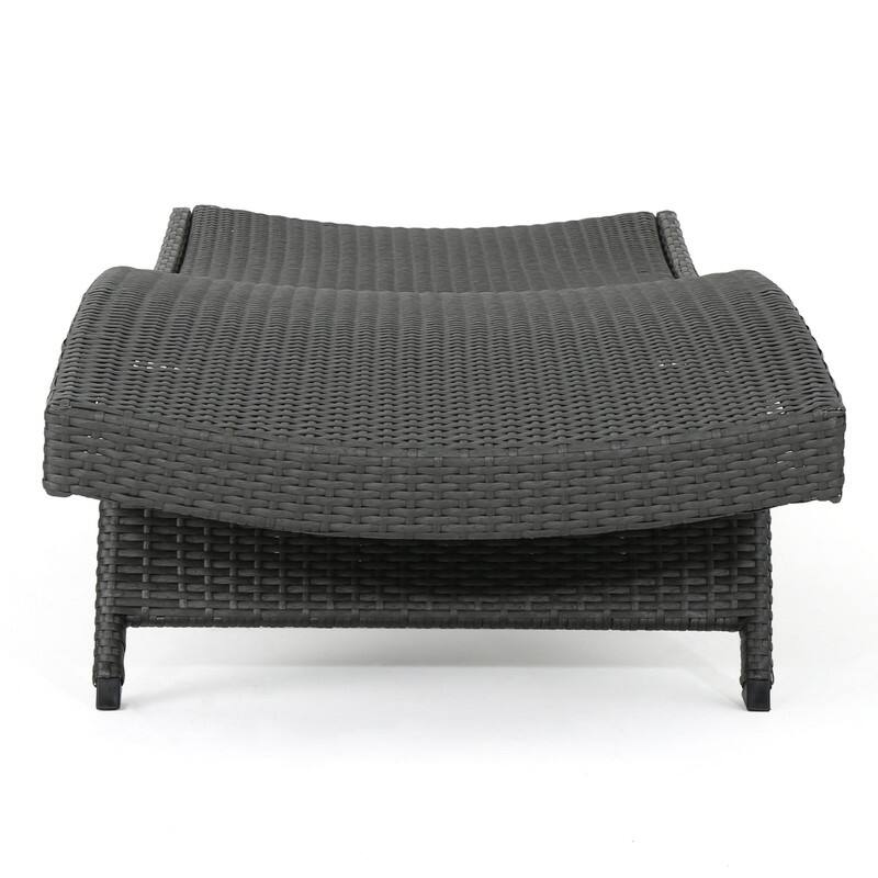 2-Piece PE Wicker Chaise Lounge Set, Adjustable Outdoor Stackable Sunbathing Chairs