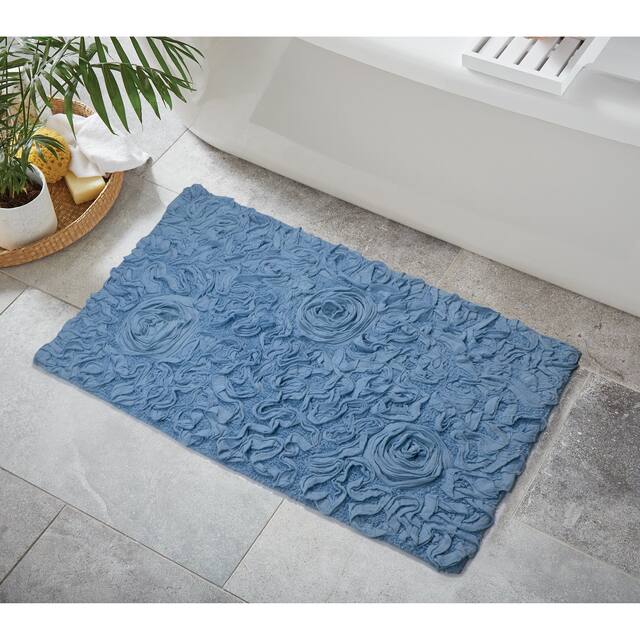 Home Weavers Bellflower Collection Absorbent Cotton Machine Washable Bath Rug - Sky Blue